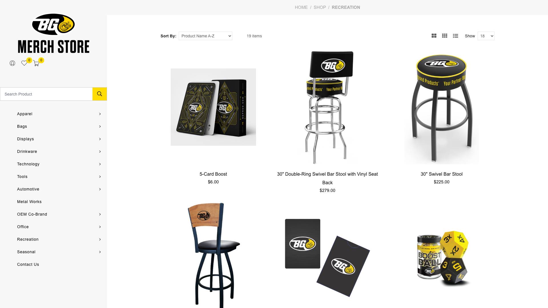 Preview of BG Products Web Store